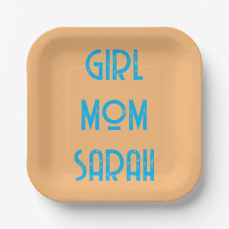 custom GIRL MOM BABY SHOWER peach Paper Plate