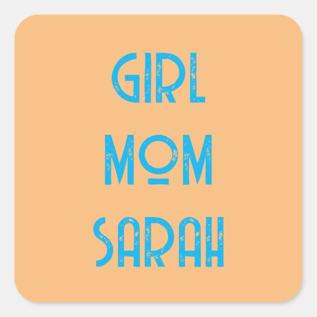 custom GIRL MOM BABY SHOWER peach Paper Plate Square Sticker (Front)