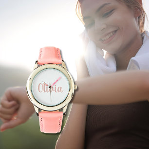 Custom Girl Name Blush Pink Script Watch