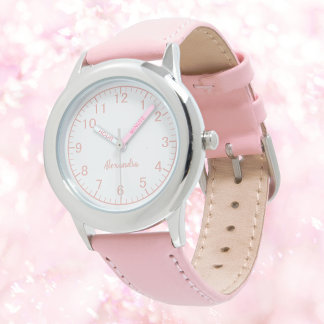 Custom Girl Name Stainless Steel Pink Strap Kid Watch