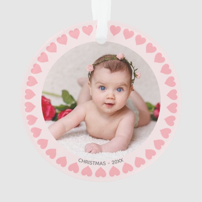 Custom Girl Photo & Pink Hearts Ornament (Back)
