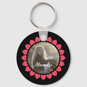 Custom Girl Photo with Peachy Hearts Circle Key Ring