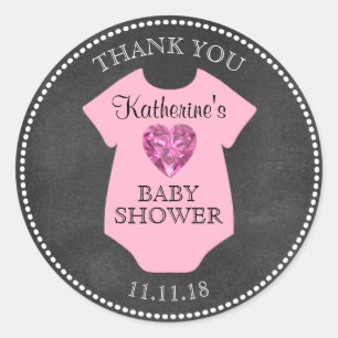 Custom Girl Pink Chalkboard Baby Shower Templates Classic Round Sticker