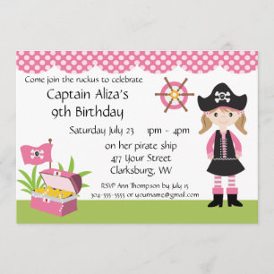 Custom Girl Pirate Birthday Party Invitation