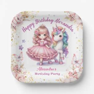 Custom Girl Princess Unicorn Birthday Paper Plates