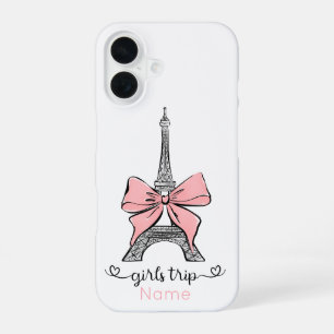 Custom Girl Trip Eiffel Tower & Pink Bow iPhone 16 Case