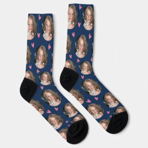 Custom Girlfriend Photo Navy Blue Love Socks