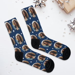 Custom Girlfriend Photo Navy Blue Love Socks