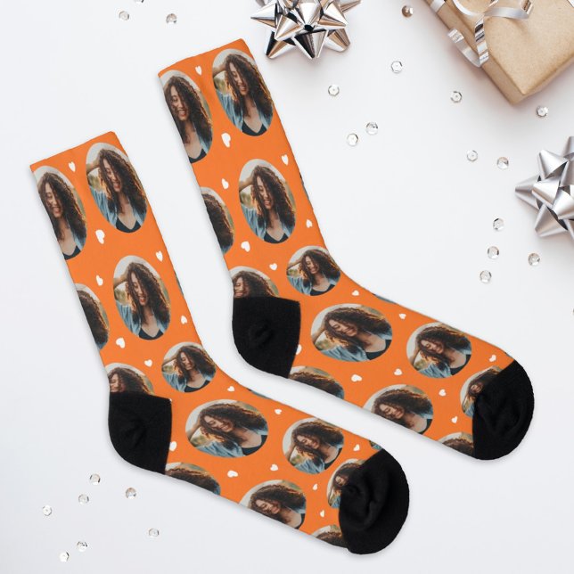 Custom Girlfriend Photo Orange Love Socks (Creator Uploaded)