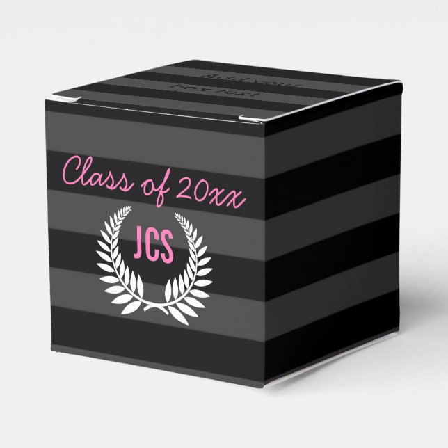 Custom Girls Graduation Party Black Pink Monogram Favour Box (Front Side)
