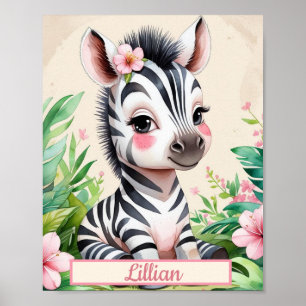 Custom Girl's Jungle Themed Nursery Zebra Poster