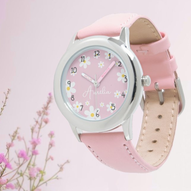 Custom Girls Name Pink Daisy Kids Watch (Creator Uploaded)
