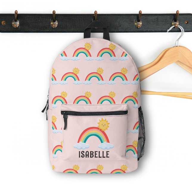 Custom Girls Name Whimsical Rainbow Kids Pink Printed Backpack (Creator Uploaded)