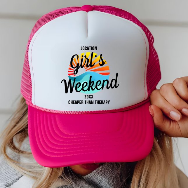 Custom Girls Trip 2025 Retro Sunset Weekend BFFs Trucker Hat (Creator Uploaded)