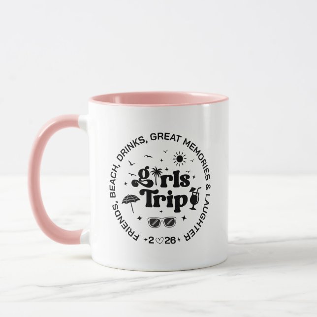 Custom Girls Trip Beach Drinks Sun Palm Tree  Mug (Left)