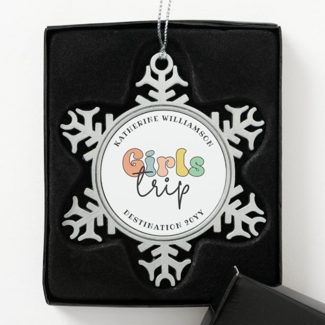 Custom Girls Trip | Cute Girls weekend vacation Snowflake Pewter Christmas Ornament (Box)