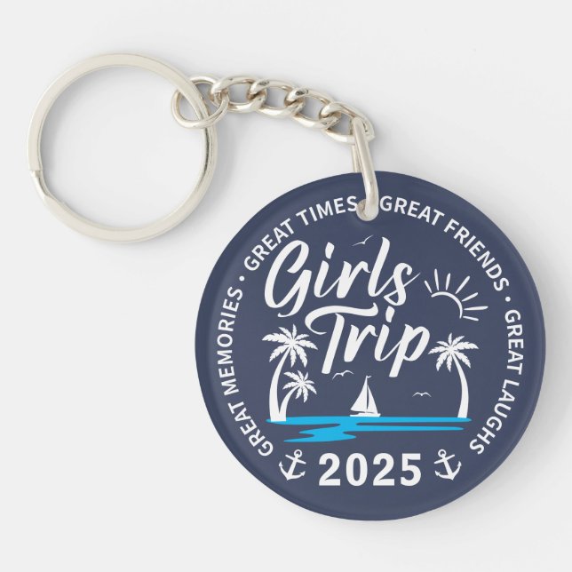 Custom Girls Trip Group Matching Beach Vacation Key Ring (Front)