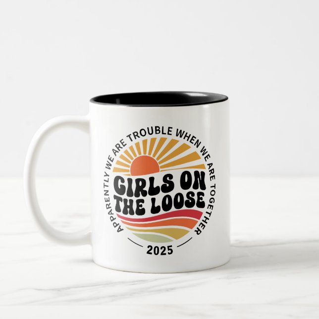 Custom Girls Trip Group Matching Summer Vacation Two-Tone Coffee Mug (Left)