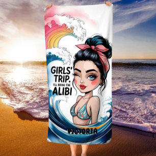 Custom Girls' Trip I'll Bring the Alibi Messy Bun Beach Towel