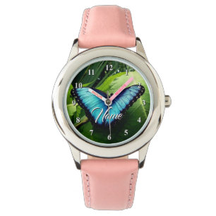 Custom girl's watch with cute blue butterfly photo