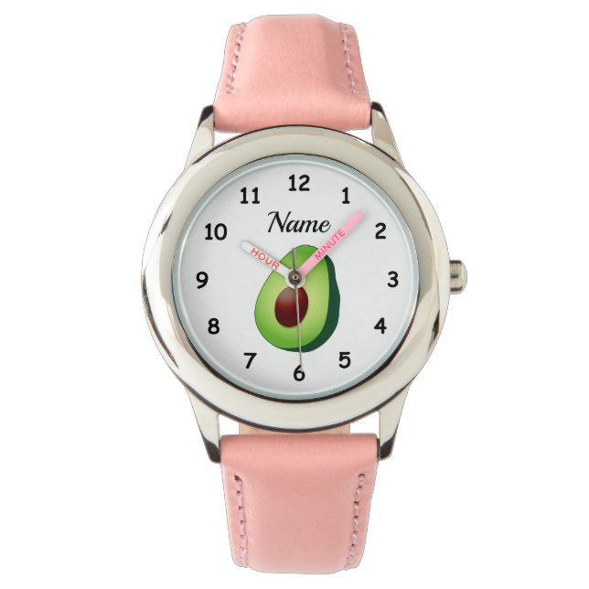 Custom girl's watch with cute green avocado fruit (Front)