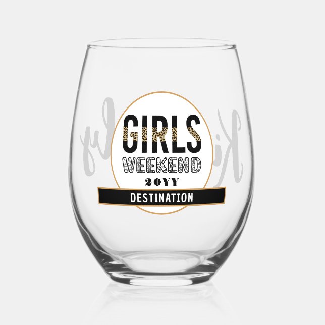 Custom Girls Weekend Girls Trip Vacation Stemless Wine Glass (Front)