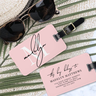 Custom Girly Blush Pink Monogram Name Luggage Tag