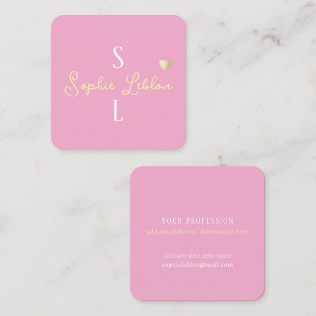 Custom Girly Calligraphy Romantic light-pink Square Business Card (Front/Back)