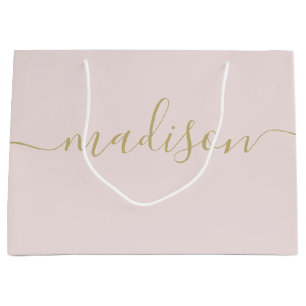 Custom Girly Chic Feminine Gold Script Blush Pink Large Gift Bag