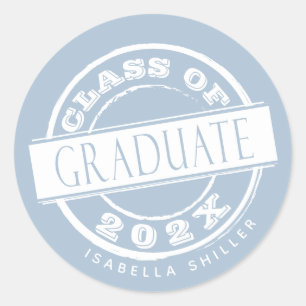Custom Girly Dusty Blue Graduate  Classic Round Sticker