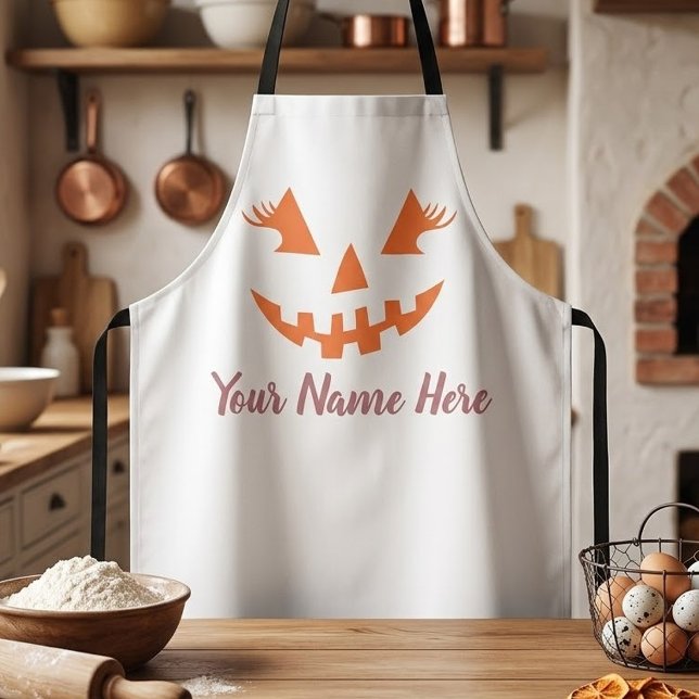 Custom Girly Jack O Lantern Pumpkin Halloween Apron (Creator Uploaded)