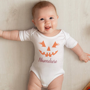 Custom Girly Jack O Lantern Pumpkin Halloween Baby Bodysuit