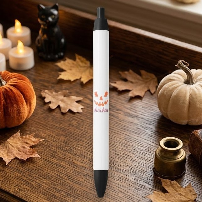 Custom Girly Jack O Lantern Pumpkin Halloween Black Ink Pen (Creator Uploaded)