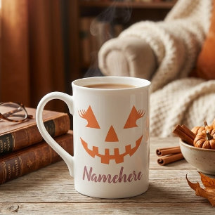 Custom Girly Jack O Lantern Pumpkin Halloween Bone China Mug