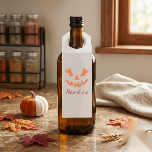 Custom Girly Jack O Lantern Pumpkin Halloween Bottle Tag