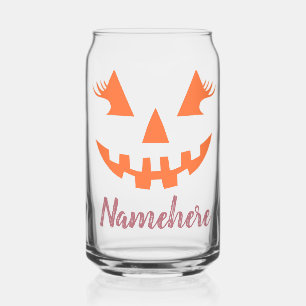 Custom Girly Jack O Lantern Pumpkin Halloween Can Glass