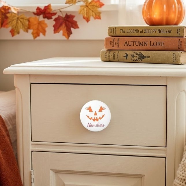 Custom Girly Jack O Lantern Pumpkin Halloween Ceramic Knob (Creator Uploaded)