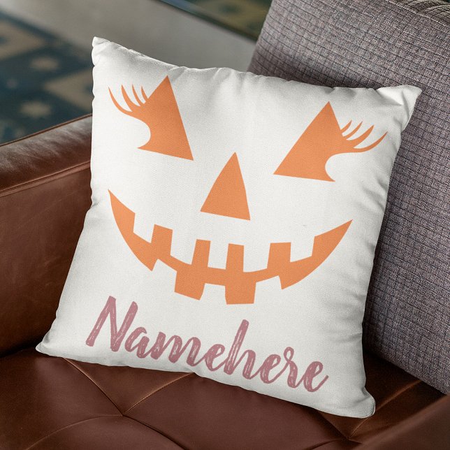 Custom Girly Jack O Lantern Pumpkin Halloween Cushion (Creator Uploaded)