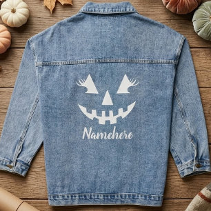 Custom Girly Jack O Lantern Pumpkin Halloween Denim Jacket