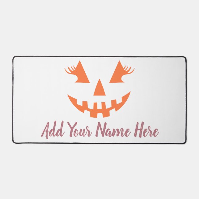 Custom Girly Jack O Lantern Pumpkin Halloween Desk Mat (Front)