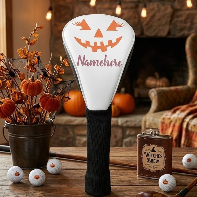 Custom Girly Jack O Lantern Pumpkin Halloween Golf Head Cover (Creator Uploaded)
