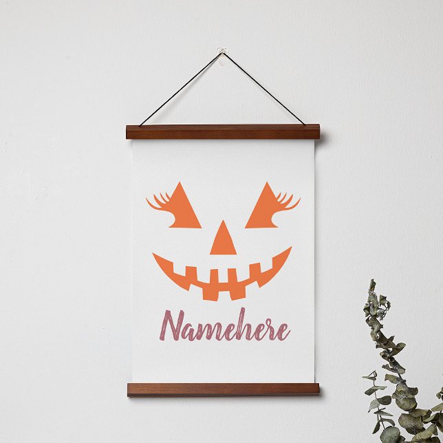 Custom Girly Jack O Lantern Pumpkin Halloween Hanging Tapestry (Creator Uploaded)