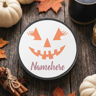 Custom Girly Jack O Lantern Pumpkin Halloween Hockey Puck