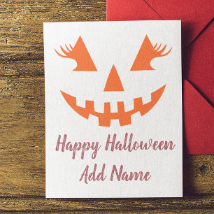 Custom Girly Jack O Lantern Pumpkin Halloween Invitation Postcard