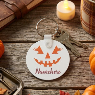 Custom Girly Jack O Lantern Pumpkin Halloween Key Ring