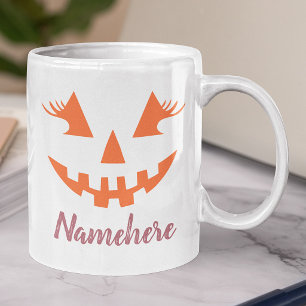 Custom Girly Jack O Lantern Pumpkin Halloween Large Coffee Mug