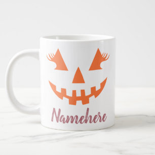 Custom Girly Jack O Lantern Pumpkin Halloween Large Coffee Mug