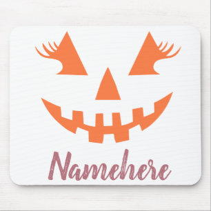 Custom Girly Jack O Lantern Pumpkin Halloween Mouse Pad