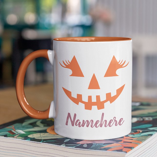 Custom Girly Jack O Lantern Pumpkin Halloween Mug (Creator Uploaded)