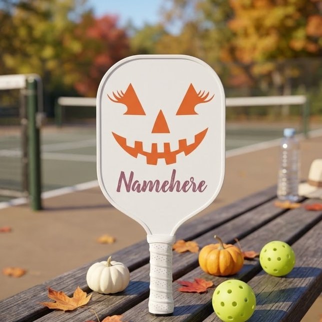 Custom Girly Jack O Lantern Pumpkin Halloween Pickleball Paddle (Creator Uploaded)